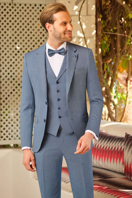 Manzetti slim fit kék esküvői öltöny 5001-14